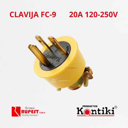 Clavija Indus. Mirada China 20A Con Polo a Tierra Amar, 120-250V, IP20, Ref FC-9, Marca Kontiki (En Stock)