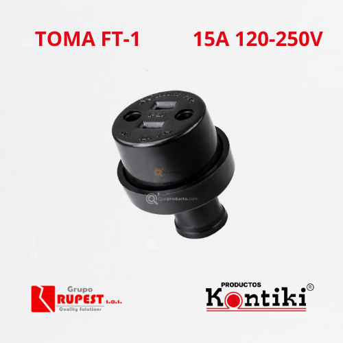 Toma Domestica 15A, 120-250V, IP20, Ref FT-1, Marca Kontiki (En Stock)