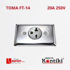 Toma Bifasica Pata Cruzada 20A Incrustar, Polo a Tierra, 250V, IP20, Ref FT-14, Marca Kontiki (En Stock)