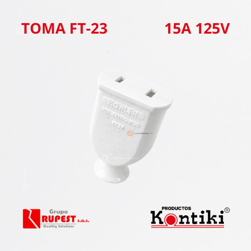 Toma Domestica 15A, 125V, IP20, Ref FT-23, Marca Kontiki (En Stock)