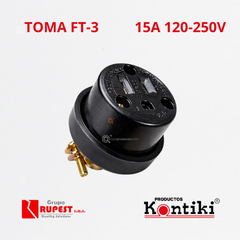 Toma Industrial 15A Con Polo a Tierra, 120-250V, IP20, Ref FT-3, Marca Kontiki (En Stock)