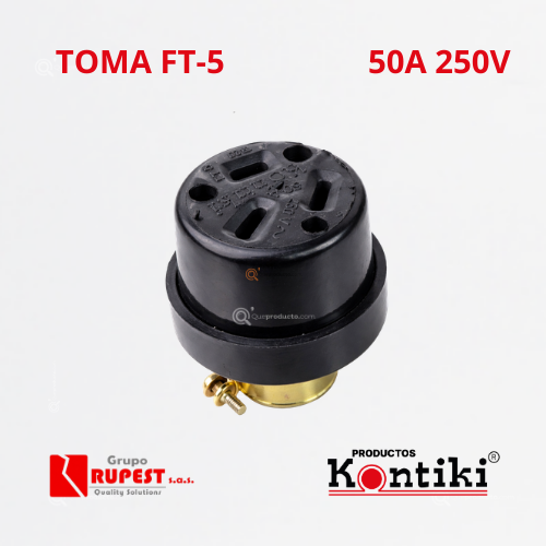 Toma Industrial Aerea Trifilar 50A, 250V, IP20, Ref FT-5, Marca Kontiki (En Stock)