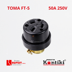 Toma Industrial Aerea Trifilar 50A, 250V, IP20, Ref FT-5, Marca Kontiki (En Stock)