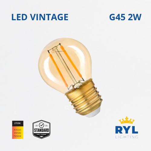 LED Vintage G45 2W, 2700K, 160lm, 320G, 120V, E27, Ref YBV01G45, Marca Royal Lighting (En stock)