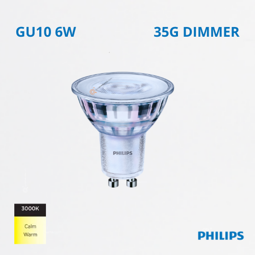LED Spot 6W GU10, MR16, 3000K, 400lm, 35G, IP20, 120V DIMER, Ref 929001266461, Marca Philips (En Stock)