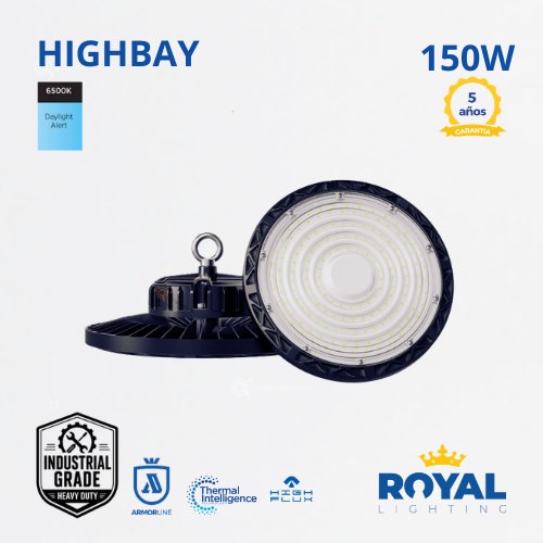 LED HighBay 150W, 6500K, 19500 lm, 110G, IP65, IRC 80 100-270V, Marca Royal Lighting (En Stock) X1 Punto