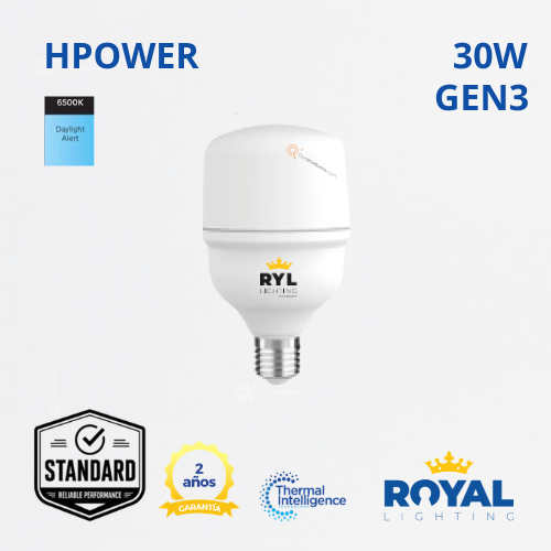 LED High Power 30w E27 Gen3, 6500K, 2700 lm, IP20, 180G, 100-240V, Marca Royal Lighting (En Stock) X1 Punto