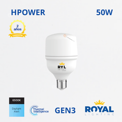 LED High Power 50w E27 Gen3, 6500K, 4500 lm, IP20, 180G, 100-240V, Marca Royal Lighting (En Stock) X1 Punto