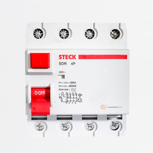 Interruptor Breaker diferencial tipo riel 40A 4P, 30mA 400V, Ref SDR44030, Marca Steck (Bajo Pedido)
