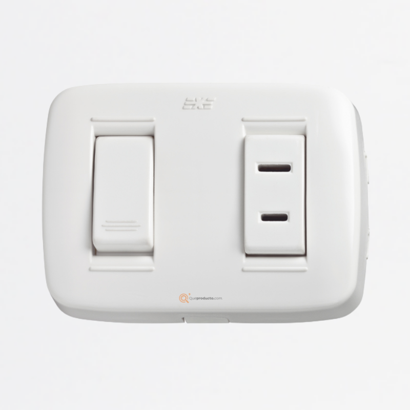 Interruptor Sencillo Conmutable + Toma Americana sobreponer6A, Ref DUE 12026, Marca DUE-EXE (O)