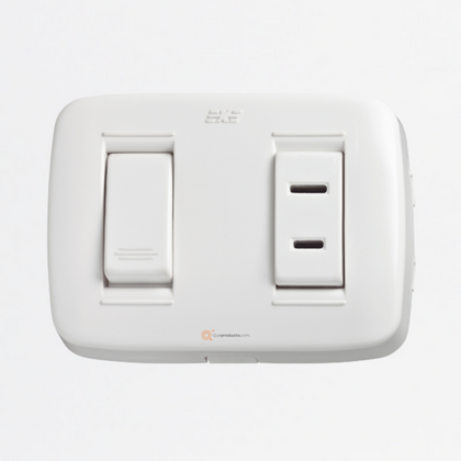 Interruptor Sencillo Conmutable + Toma Americana sobreponer6A, Ref DUE 12026, Marca DUE-EXE (O)