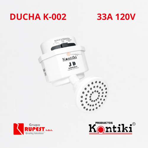 Ducha Eléctrica Dirigible, 33A, Selector Manual 3 Temp, IP44, 120 V, Ref K-002, Marca Kontiki (En Stock)