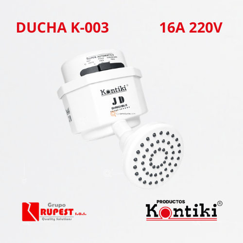 Ducha Eléctrica Dirigible, 16A, Selector Manual 3 Temp, IP44, 220 V, Ref K-003, Marca Kontiki (En Stock)