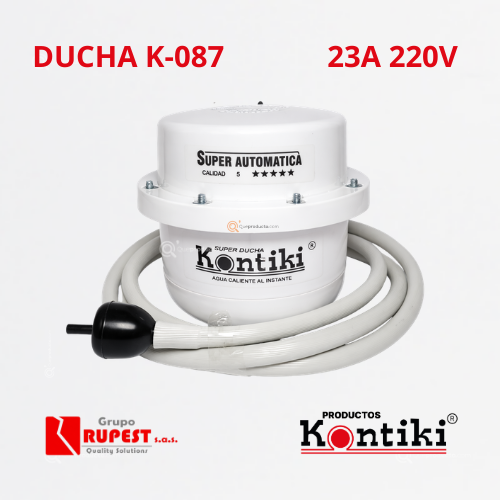 Ducha Eléctrica Tradicional, 23A, Automática con Manguera, IP44, 220 V, Ref K-087, Marca Kontiki (En Stock)