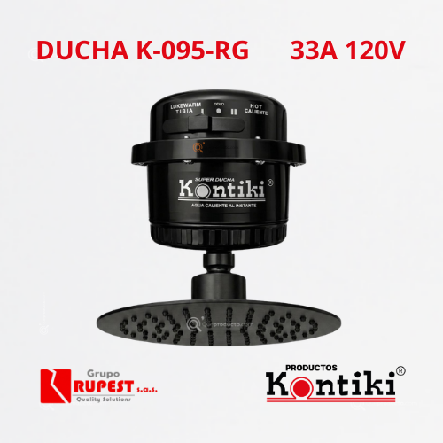 Ducha Eléc. Salón de Belleza, 33A, Selec. Manual 3 Tem, Racor, 120 V, Ref K095-RG, Marca Kontiki (Bajo Pedido)