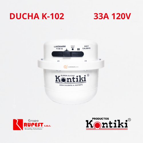 Ducha Eléctrica Tradicional, 33A, Selector Manual 3 Temp, IP44, 120 V, Ref K-102, Marca Kontiki (En Stock)