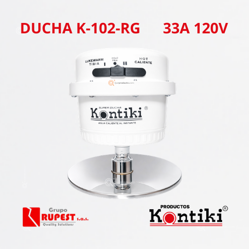 Ducha Eléctrica Tradicional, 33A, Selector Manual 3T, IP44, 120 V, Ref K102-RG, Marca Kontiki (En Stock)
