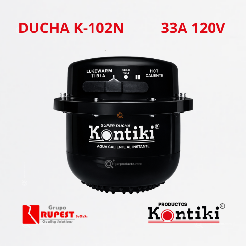Ducha Eléctrica Tradicional Negra, 33A, Selec 3 Temp, IP44, 120 V, Ref K-102N, Marca Kontiki (Bajo Pedido)