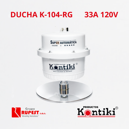 Ducha Eléctrica Tradicional Blanca, 33A, Automática, IP44, 120 V, Ref K104-RG, Marca Kontiki (En Stock)