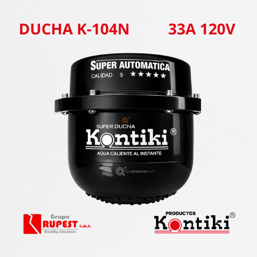 Ducha Eléctrica Tradicional Negra, 33A, Automática, IP44, 120 V, Ref K-104N, Marca Kontiki (En Stock)