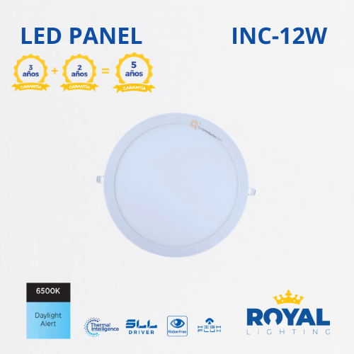 LED Panel redondo 12W incrus, 6500k, 900 lm, IRC 80, 120G, 100-240V, Marca Royal Lighting (En Stock) X1 Punto