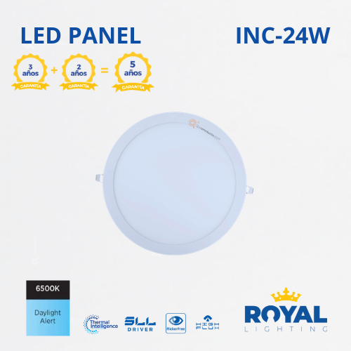 LED Panel redondo 24W incrus, 6500k, 1920 lm, IRC 80, 120G, 100-240V, Marca Royal Lighting (En Stock) X1 Punto