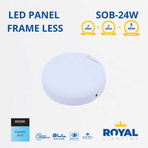 LED Panel redondo 24W S/poner Frame Less, 6500k, 2880 lm, 100-240V, Marca Royal Lighting (En Stock) X1 Punto