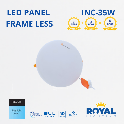 LED Panel redondo 35W incrusrame Less, 6500k, 4320 lm, 120G, 100-240V, Marca Royal Lighting (En Stock) X1 Punto