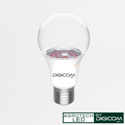 LED Bulbo AGROTECH FIJO 9W E27, 120G, 13umols/s, IP65, 100-240V, Ref 9wF, Marca Digicom