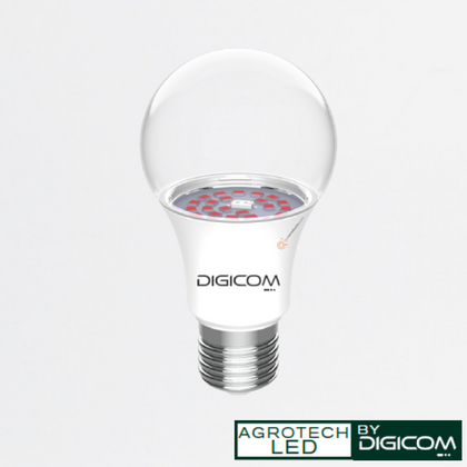 LED Bulbo AGROTECH FIJO 9W E27, 120G, 13umols/s, IP65, 100-240V, Ref 9wF, Marca Digicom (O)
