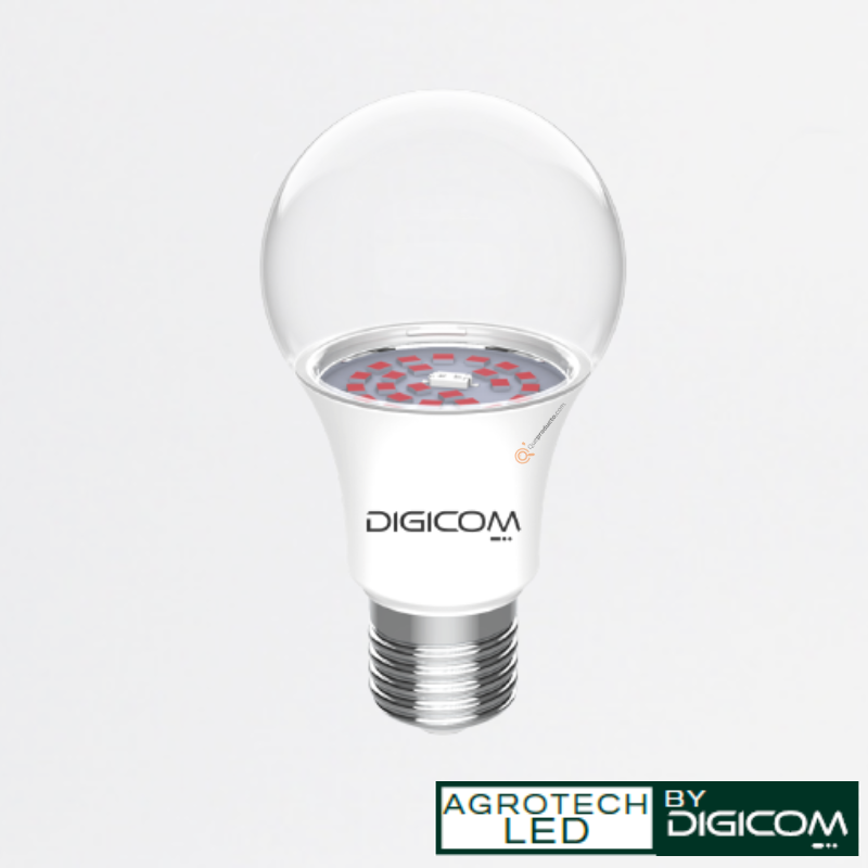 LED Bulbo AGROTECH FIJO 9W E27, 120G, 13umols/s, IP65, 100-240V, Ref 9wF, Marca Digicom (S)