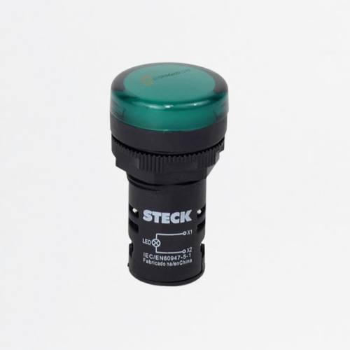 Luz Piloto LED 22mm VERDE 220VAC PLASTICO, Ref SLDS2202, Marca Steck (Bajo Pedido)