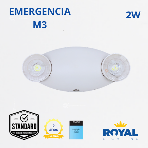 LED Luminaria de emergencia 2W, 6500K, 100-240V, Ref M3, Marca Royal Lighting (En Stock)