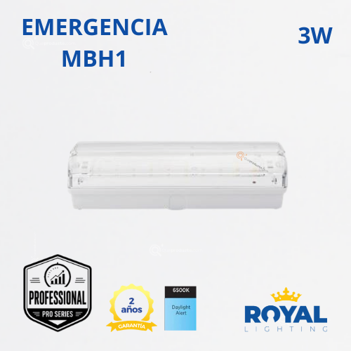 LED Luminaria de emergencia 3W, 6500K, IP65, 100-240V, Ref MBH1, Marca Royal Lighting (En Stock)
