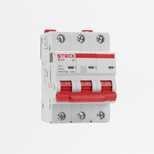 Interruptor Breaker R. DIN Mini TM 63A 3P, Curva C 10kA, Ref SDA63C63, Marca Steck (Bajo Pedido)