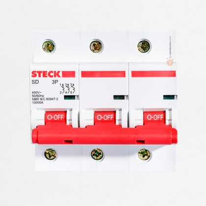 Interruptor Breaker R. DIN Mini TM 2A 3P, Curva C 6kA, Ref SDZD63C02, Marca Steck