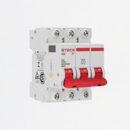 Interruptor Breaker R. DIN Mini TM 32A 3P, Curva C 6kA, Ref SDZD63C32, Marca Steck