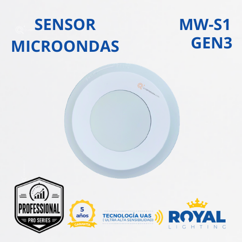 Sensor de Movimiento Microondas, MW-S1 Gen3, Techo, 360G, 100-277V Marca Royal Lighting (En Stock) X1 Punto