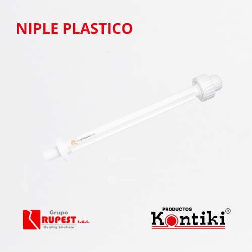 Niple Plastico 1/2 pulg, Conx Universal, Largo 30 cm, Escudo removible y Canaleta, Marca Kontiki (En Stock)