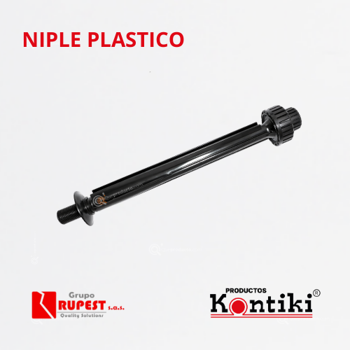 Niple Plastico Negro 1/2", con Conx Universal, Largo 30 cm, accesorios, Marca Kontiki (Bajo Pedido)