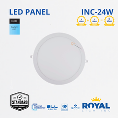 LED Panel redondo 24W incrus, 6500k, 1920 lm, IRC 80, 120G, 100-240V, Marca Royal Lighting (En Stock) X1 Punto
