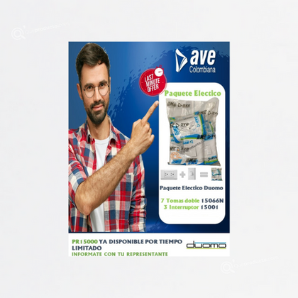 Paquete Eco DUOMO X1, 7 toma Doble 15066N+3 Interruptor 15001, Ref PR15000, Marca AVE (O)