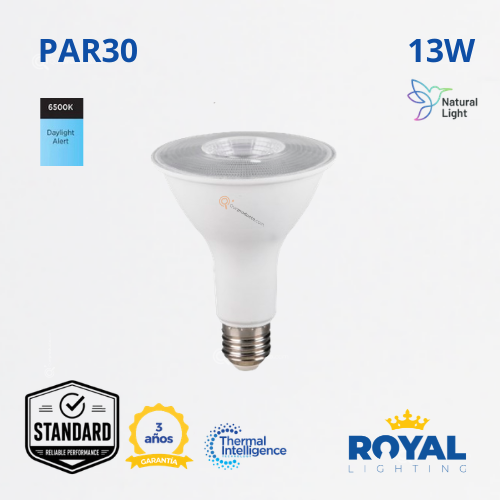 LED Lampara PAR30 13W E27, Cuello Largo, 6500K, 960 lm, 25G, 100-240V, Marca Royal Lighting (En Stock) x1.5 Puntos