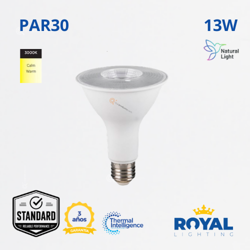 LED Lampara PAR30 13W E27, Cuello Largo, 3000K, 960 lm, 25G, 100-240V, Marca Royal Lighting (En Stock) x2 Puntos