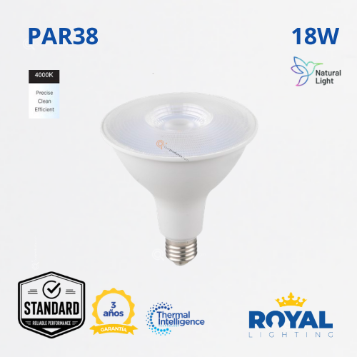 LED Lampara PAR38 18W E27, 4000K, 1440 lm, 25G, 100-240V, Marca Royal Lighting (En Stock) x1.5 Puntos