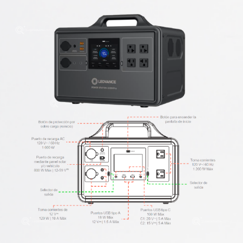 Estación de Poder, 1000W, 120V, Bateria LiFePO4, 1030Wh, Ref 7023961, Ledvance (Bajo Pedido)