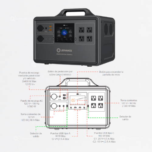 Estación de Poder, 1500W, 120V, Bateria LiFePO4, 2240Wh, Ref 7023962, Ledvance (Bajo Pedido)