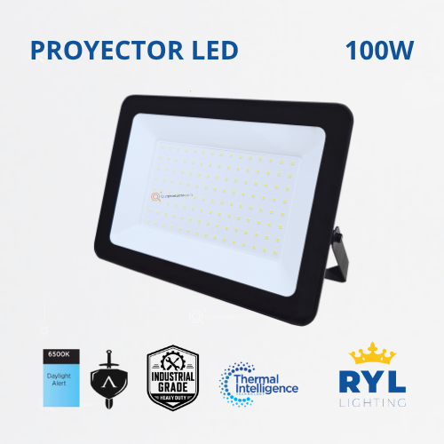 LED Reflector/Proyector 100W, 6500K, 120G, 10000 lm, IP65, 100-270V, Ref YFPNB100, Marca Royal Lighting (En Stock)