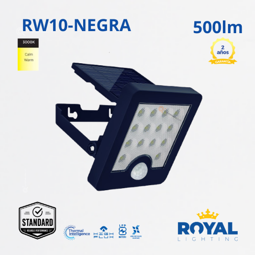 LED Luminaria Negra Deco Solar de Pared RW10, 3000K, IP65, Ref RW10, Marca Royal Lighting (En Stock) X1 Punto