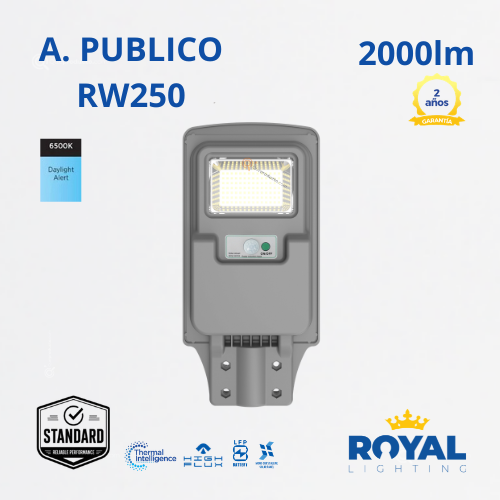 LED Lum Alumbrado Pub. Solar RW250, 110G, 6500K, IP65, Ref RW250, Marca Royal Lighting (En Stock) x2 Puntos